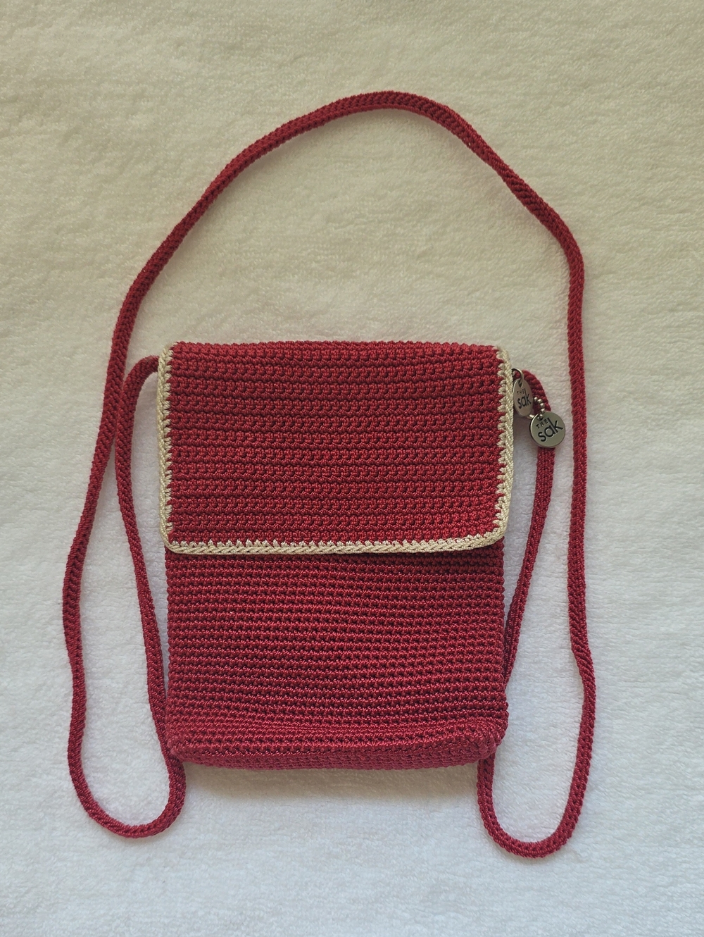 The Sak Red Crochet Crossbody with Cream Trim Accent